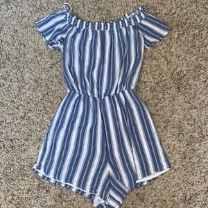 blue and white romper
